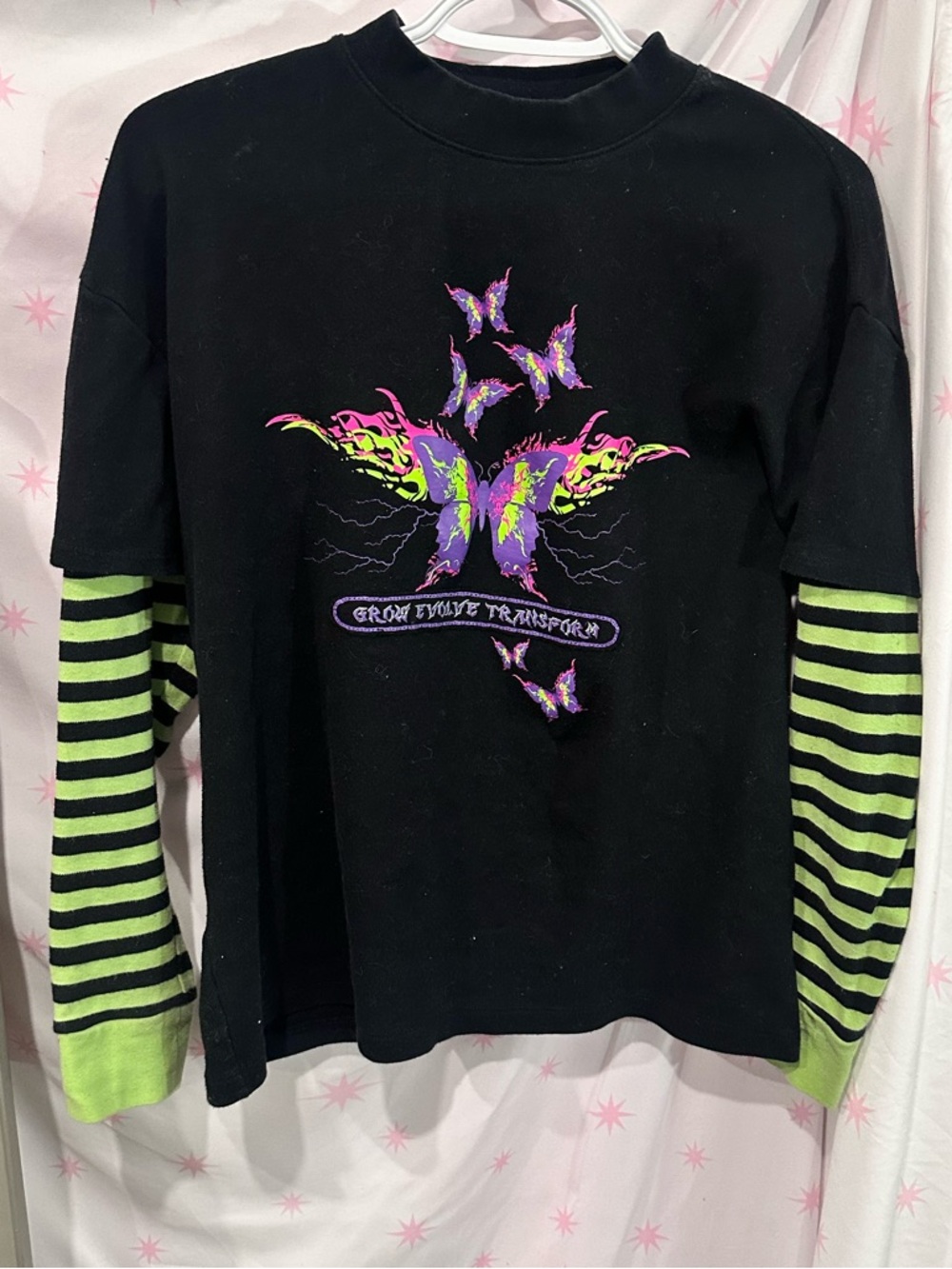 Y2K alt cyber goth emo layered butterfly shirt L - Picture 3 of 3
